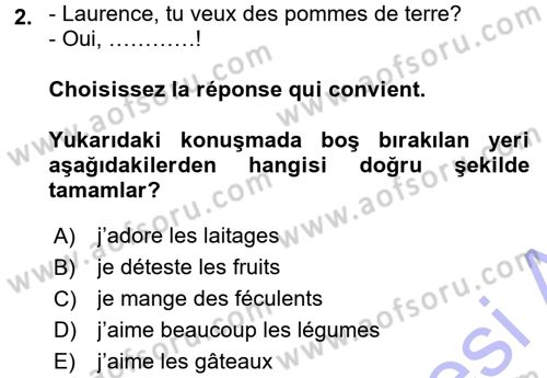 Fransızca 1 Dersi 2015 - 2016 Yılı (Final) Dönem Sonu Sınav Soruları 2. Soru