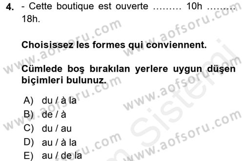 Fransızca 1 Dersi 2015 - 2016 Yılı Tek Ders Sınavı 4. Soru