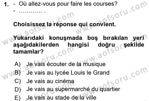 Fransızca 1 Dersi 2016 - 2017 Yılı 3 Ders Sınav Soruları 1. Soru