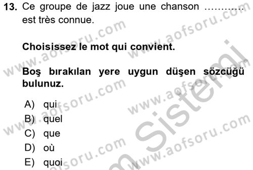 Fransızca 1 Dersi 2016 - 2017 Yılı 3 Ders Sınav Soruları 13. Soru
