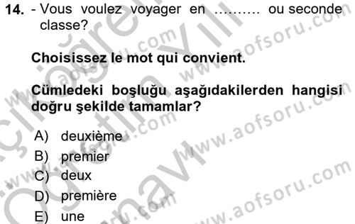 Fransızca 1 Dersi 2016 - 2017 Yılı 3 Ders Sınav Soruları 14. Soru