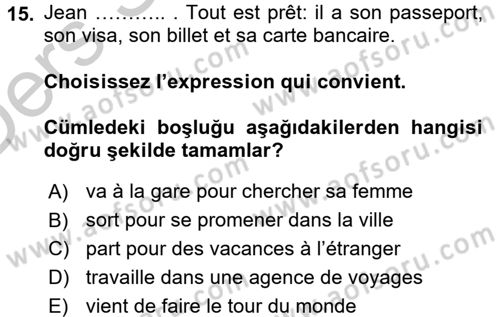 Fransızca 1 Dersi 2016 - 2017 Yılı 3 Ders Sınav Soruları 15. Soru