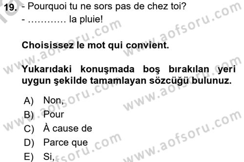 Fransızca 1 Dersi 2016 - 2017 Yılı 3 Ders Sınav Soruları 19. Soru