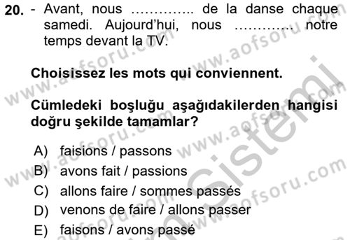 Fransızca 1 Dersi 2016 - 2017 Yılı 3 Ders Sınav Soruları 20. Soru