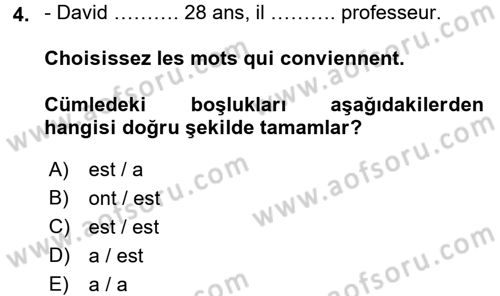 Fransızca 1 Dersi Ara Sınavı Deneme Sınav Soruları 4. Soru