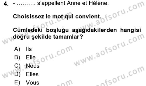 Fransızca 1 Dersi 2016 - 2017 Yılı (Final) Dönem Sonu Sınav Soruları 4. Soru