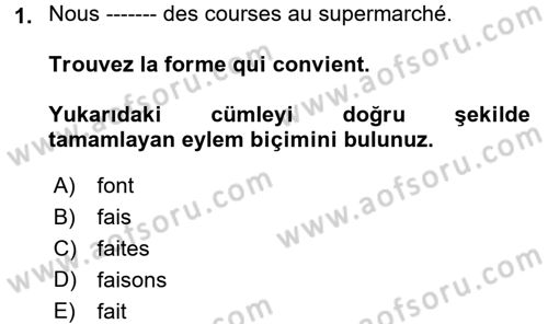 Fransızca 1 Dersi 2017 - 2018 Yılı 3 Ders Sınav Soruları 1. Soru
