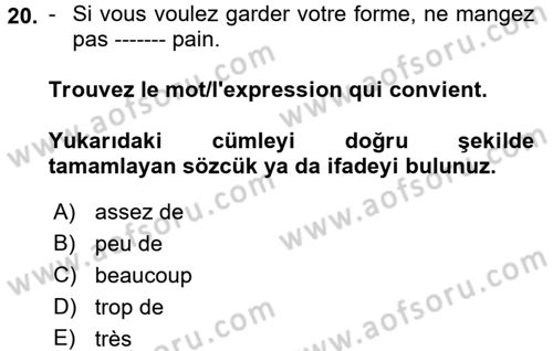 Fransızca 1 Dersi 2017 - 2018 Yılı 3 Ders Sınav Soruları 20. Soru