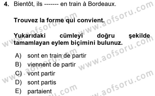 Fransızca 1 Dersi 2017 - 2018 Yılı 3 Ders Sınav Soruları 4. Soru