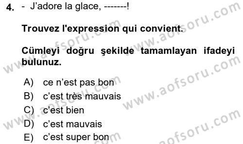 Fransızca 1 Dersi Ara Sınavı Deneme Sınav Soruları 4. Soru