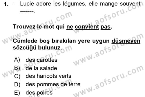 Fransızca 1 Dersi 2017 - 2018 Yılı (Final) Dönem Sonu Sınav Soruları 1. Soru