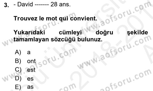 Fransızca 1 Dersi Ara Sınavı Deneme Sınav Soruları 3. Soru