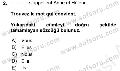 Fransızca 1 Dersi 2018 - 2019 Yılı (Final) Dönem Sonu Sınavı 2. Soru