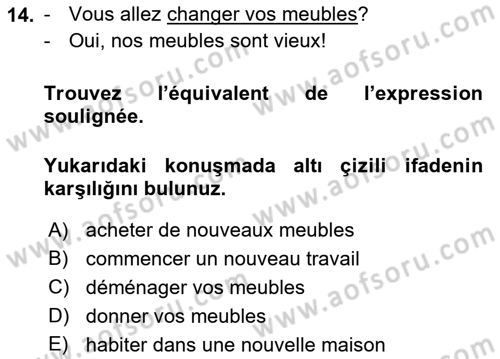 Fransızca 1 Dersi Ara Sınavı Deneme Sınav Soruları 14. Soru