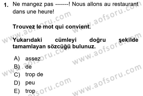 Fransızca 1 Dersi 2023 - 2024 Yılı (Final) Dönem Sonu Sınav Soruları 1. Soru