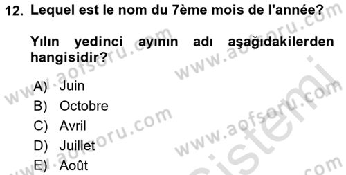 Fransızca 1 Dersi 2023 - 2024 Yılı (Final) Dönem Sonu Sınav Soruları 12. Soru