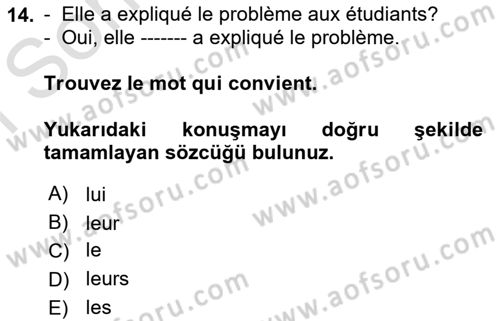 Fransızca 1 Dersi 2024 - 2025 Yılı (Final) Dönem Sonu Sınav Soruları 14. Soru