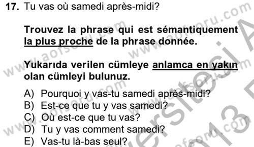 Fransızca 2 Dersi 2012 - 2013 Yılı (Vize) Ara Sınavı 17. Soru