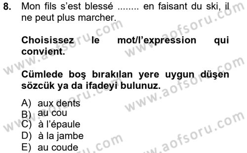 Fransızca 2 Dersi 2012 - 2013 Yılı (Vize) Ara Sınavı 8. Soru