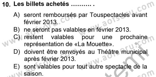 Fransızca 2 Dersi 2012 - 2013 Yılı (Final) Dönem Sonu Sınav Soruları 10. Soru