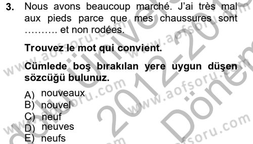 Fransızca 2 Dersi 2012 - 2013 Yılı (Final) Dönem Sonu Sınav Soruları 3. Soru