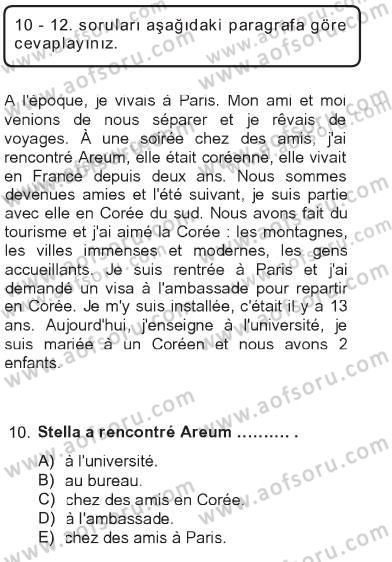 Fransızca 2 Dersi 2012 - 2013 Yılı Tek Ders Sınav Soruları 10. Soru
