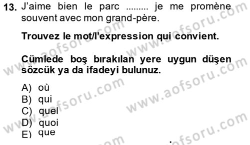 Fransızca 2 Dersi 2013 - 2014 Yılı (Vize) Ara Sınavı 13. Soru