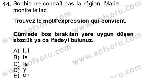 Fransızca 2 Dersi 2013 - 2014 Yılı (Vize) Ara Sınavı 14. Soru