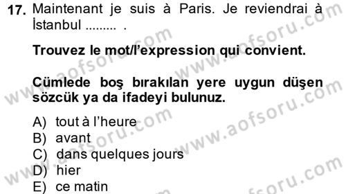 Fransızca 2 Dersi 2013 - 2014 Yılı (Vize) Ara Sınavı 17. Soru