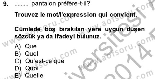 Fransızca 2 Dersi 2013 - 2014 Yılı (Vize) Ara Sınavı 9. Soru