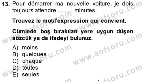 Fransızca 2 Dersi 2013 - 2014 Yılı (Final) Dönem Sonu Sınavı 13. Soru