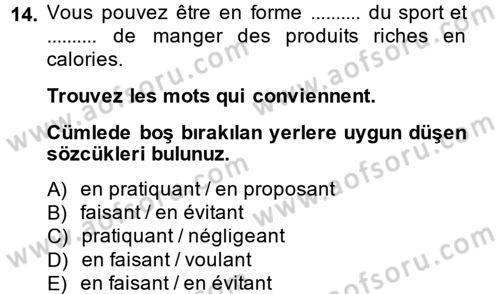Fransızca 2 Dersi 2013 - 2014 Yılı (Final) Dönem Sonu Sınavı 14. Soru