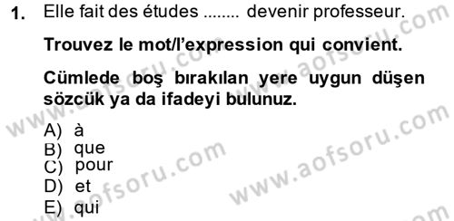Fransızca 2 Dersi 2013 - 2014 Yılı Tek Ders Sınav Soruları 1. Soru