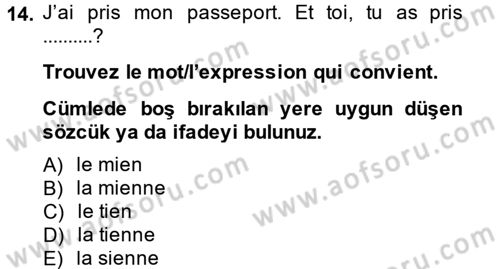 Fransızca 2 Dersi 2013 - 2014 Yılı Tek Ders Sınav Soruları 14. Soru