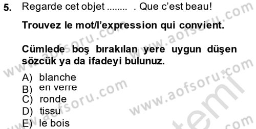 Fransızca 2 Dersi 2013 - 2014 Yılı Tek Ders Sınav Soruları 5. Soru