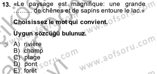 Fransızca 2 Dersi 2014 - 2015 Yılı (Vize) Ara Sınav Soruları 13. Soru