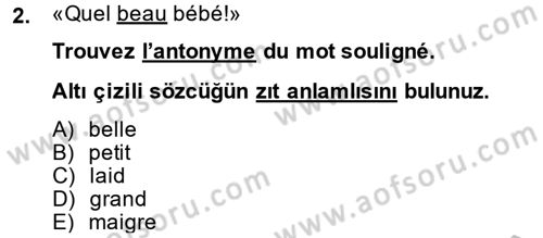 Fransızca 2 Dersi 2014 - 2015 Yılı (Vize) Ara Sınav Soruları 2. Soru