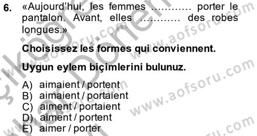 Fransızca 2 Dersi 2014 - 2015 Yılı (Vize) Ara Sınav Soruları 6. Soru