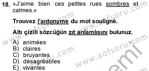 Fransızca 2 Dersi 2014 - 2015 Yılı (Final) Dönem Sonu Sınav Soruları 18. Soru