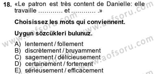 Fransızca 2 Dersi 2014 - 2015 Yılı Tek Ders Sınav Soruları 18. Soru