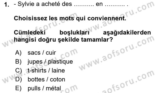 Fransızca 2 Dersi 2015 - 2016 Yılı (Vize) Ara Sınavı 1. Soru