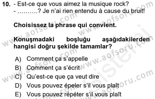 Fransızca 2 Dersi 2015 - 2016 Yılı (Vize) Ara Sınav Soruları 10. Soru