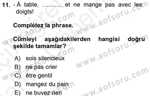 Fransızca 2 Dersi 2015 - 2016 Yılı (Vize) Ara Sınav Soruları 11. Soru