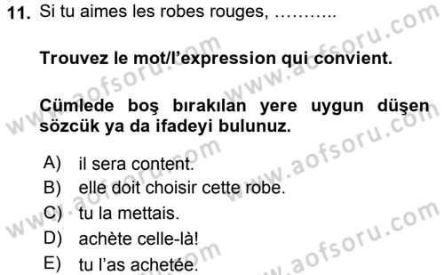 Fransızca 2 Dersi 2015 - 2016 Yılı Tek Ders Sınav Soruları 11. Soru