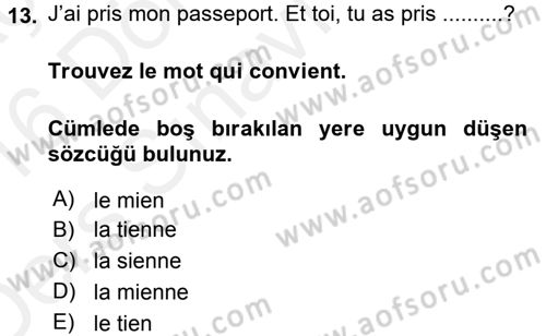 Fransızca 2 Dersi 2015 - 2016 Yılı Tek Ders Sınav Soruları 13. Soru