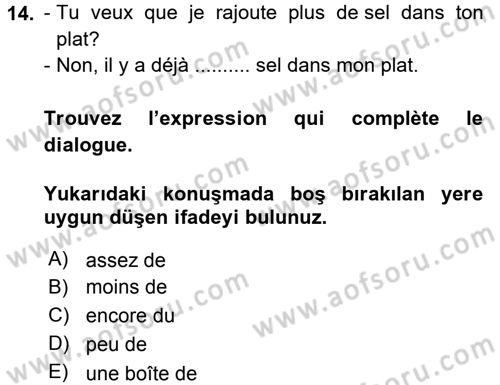 Fransızca 2 Dersi 2015 - 2016 Yılı Tek Ders Sınav Soruları 14. Soru
