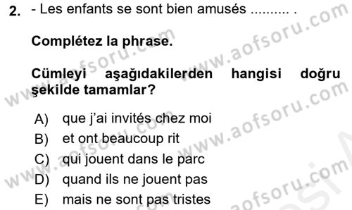 Fransızca 2 Dersi 2015 - 2016 Yılı Tek Ders Sınav Soruları 2. Soru