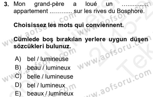 Fransızca 2 Dersi 2015 - 2016 Yılı Tek Ders Sınav Soruları 3. Soru