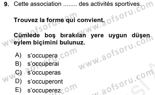 Fransızca 2 Dersi 2015 - 2016 Yılı Tek Ders Sınav Soruları 9. Soru