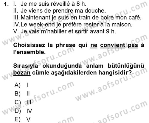 Fransızca 2 Dersi 2016 - 2017 Yılı 3 Ders Sınav Soruları 1. Soru